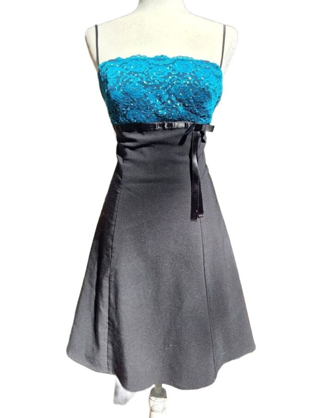 Y2K McBling Teal Sequin Lace Cocktail Dress Homecoming Dance Party Mini LBD